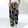 thumbnail image 2 of DeHolifer Sweatpants for Women Mardi Gras Elastic Waist Drawstring Joggers Mask Printed Straight Leg Sweatpants Multicolor S, 2 of 4