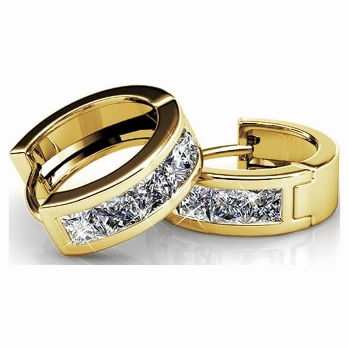 Cate & Chloe Pack of 3 - Giselle 18k Yellow Gold Plated 15mm Hoop Earrings with Swarovski Crystals for Women