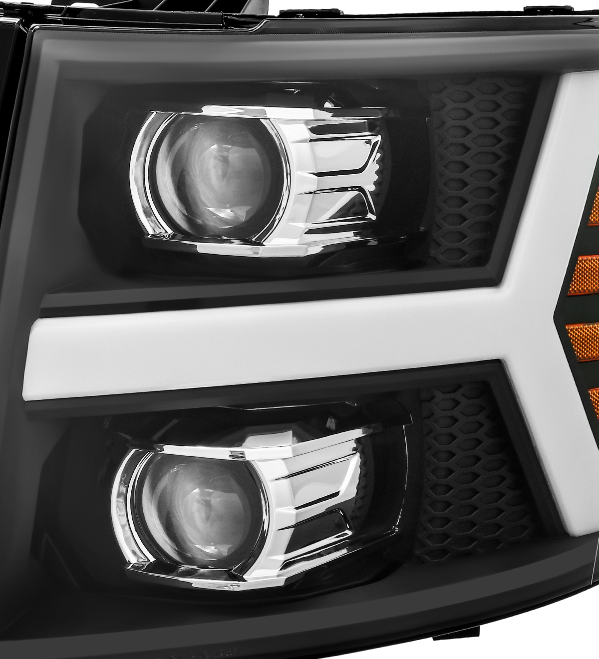 Black U-Bar Headlights W/ LED Tube For Chevy Silverado 1500/2500 (2007-2013, Not For Classic)
