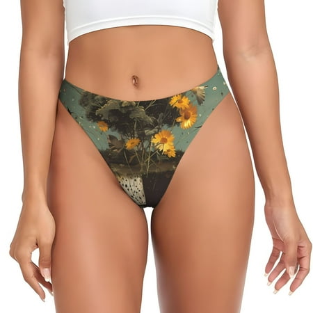 Qokaie Surreal Floral Mindscape Printed Women s Cotton Thong Underwear  Sexy Breathable Panties G-string-X-Large