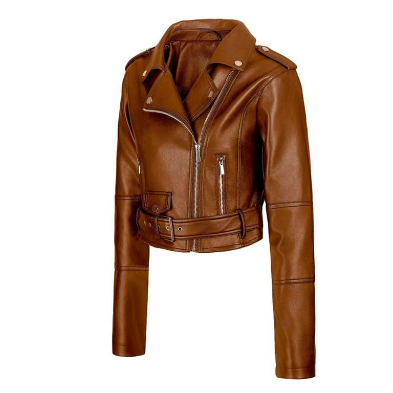 BZGTZT Women's Faux Leather Textured Short Moto Jacket Zip