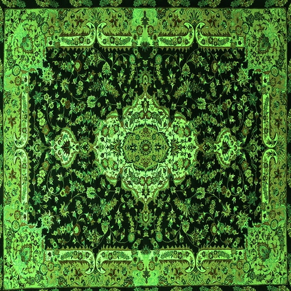 Ahgly Company Indoor Square Medallion Green Traditional Area Rugs, 7' Square