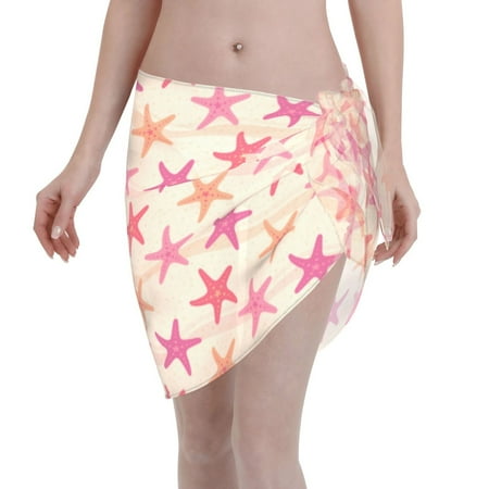 Qekee Starfish Women s Short Sarongs Cover Ups Sheer Bikini Wraps for Swimwear