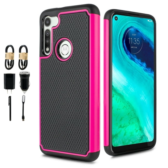 Value Pack and Motorola Moto G Fast with Tempered Glass Phone Case Shock Proof Edges Hybrid Hard Back Slim Bumper Cover
