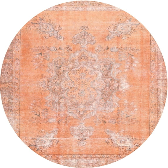Ahgly Company Indoor Round Contemporary Mango Orange Abstract Area Rugs, 6' Round