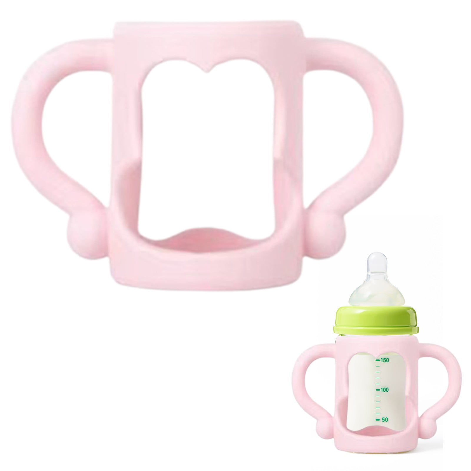 Pink Silicone Baby Bottle Handles for Wide Mouth Bottles, Ergonomic Double Grip for Toddlers, Easy to Hold, Perfect for Summer Self-Feeding Practice