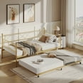 thumbnail image 4 of Space-Saving Twin Size Metal Daybed with Trundle - Modern Gold Sofa Bed Frame with Steel Slat Support - Multifunctional Guest Bed for Bedroom, Living Room, Dorm, Apartment - Gold, Twin Size Set, 4 of 8