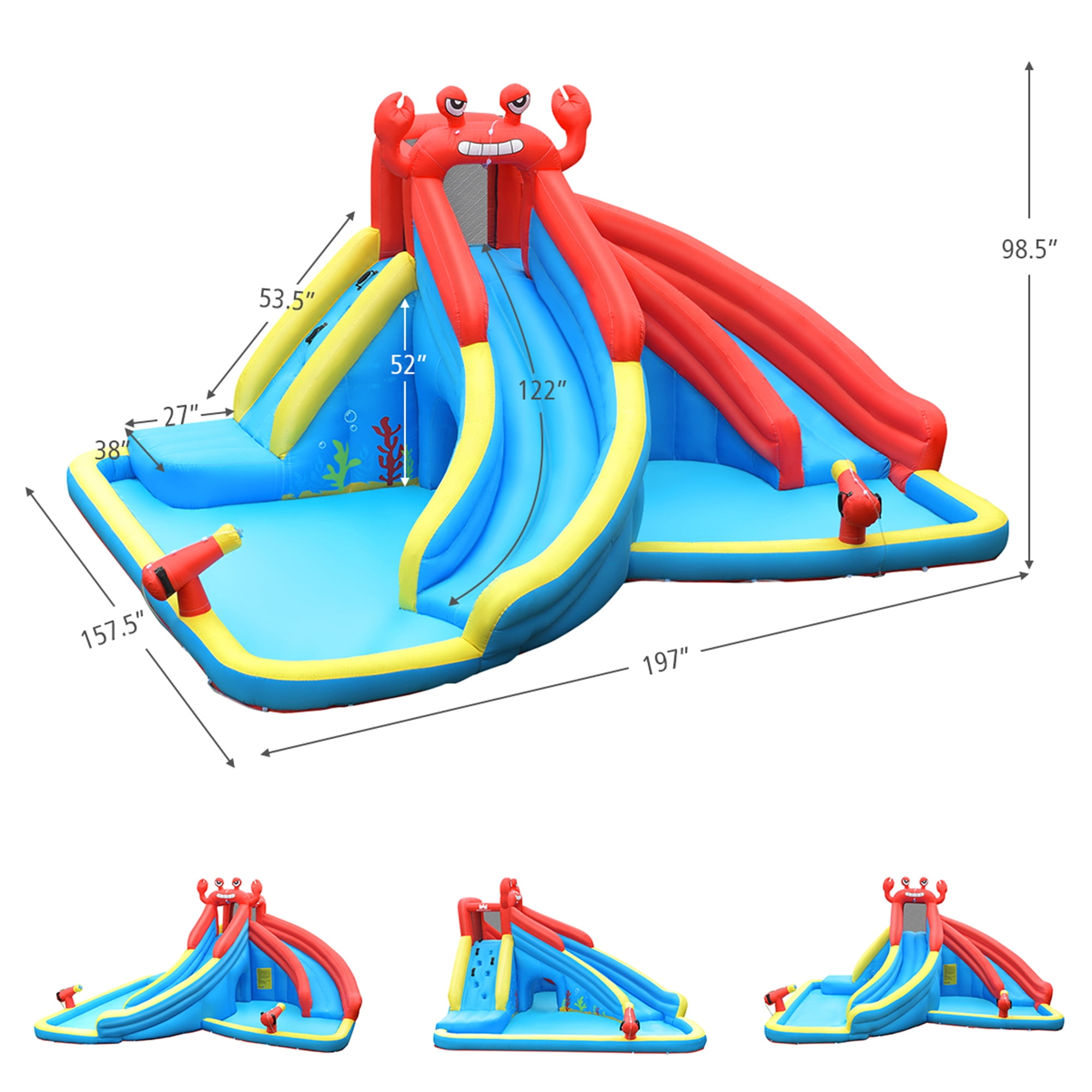 Gymax Inflatable Water Park Bounce House Crab w/ 2 Slides Climbing Wall Tunnel