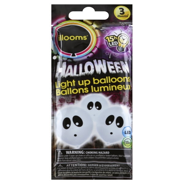 Unique Halloween Ghost Illooms LED Light Up 9' Balloon Pack, White, 3 CT