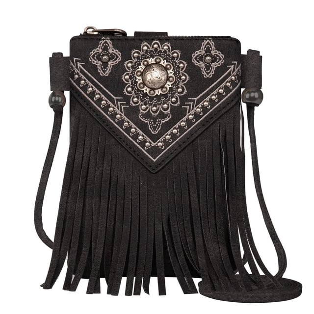 Bolsa de Mano Montana West PH02-208BK Gris con Flecos de Cuero 17x4x19 cm