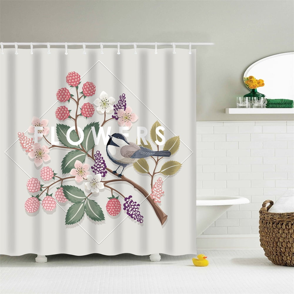 Fabric Shower Curtain Embroidery Fresh Flower Tree Branch Bird Machine
