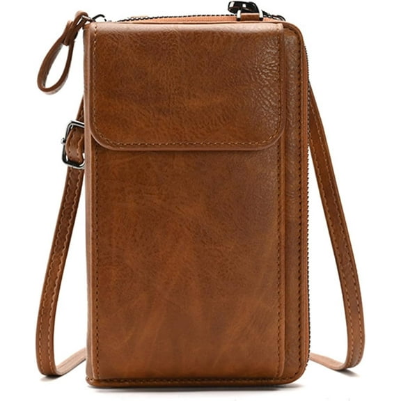 Mygreen Small Leather Crossbody Bag Cell Phone Purse Women Mini Shoulder Wallet with Credit Card Slots Brown