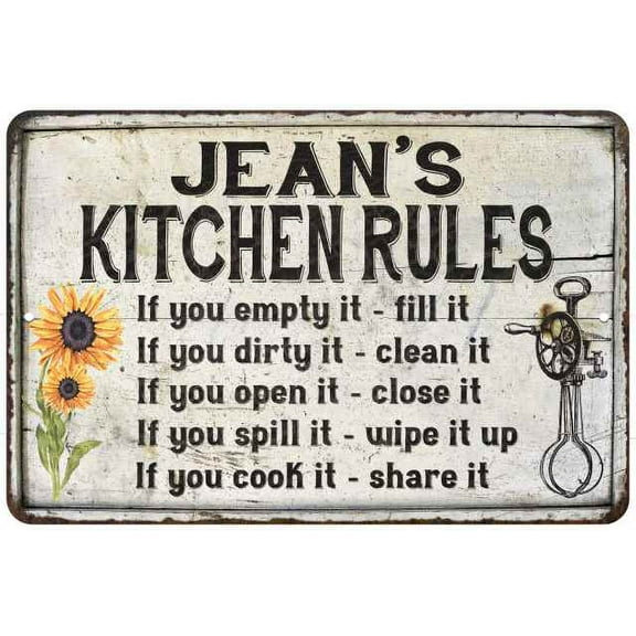 Jean's Kitchen Rules Chic Sign Vintage Decor 12x18 Metal Sign 112180032061