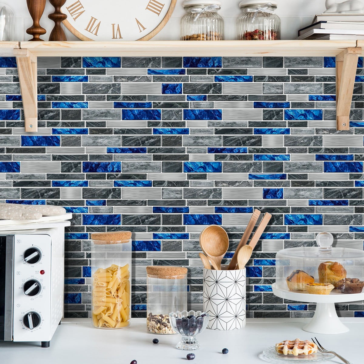 Peel and Stick Backsplash Wall Tiles,Self-Adhesive,Oil Proof,Waterproof, Removable Wall Panels for Kitchen & Bathroom,Modern Design, Easy Install (9.68x4.72 inch,48 Pack)