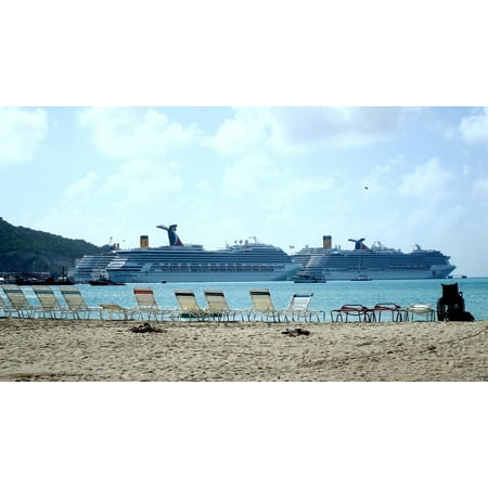 Canvas Print St Maarten Ship Beach Cruise Sea Caribbean Stretched Canvas 10 x