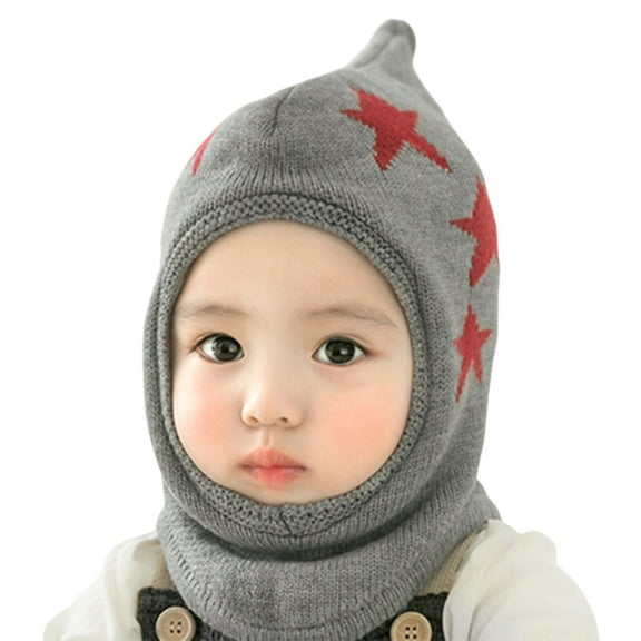 DHFJKG Baby Winter Knited Balaclava Hat Integrated Scarf With Pointed Top Star Pattern Beanie Warm Soft Hat