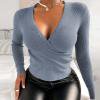 thumbnail image 1 of Hauts à Manches Longues pour Femmes, Mode, Col en V, Manches Longues, Pulls Croisés, Hauts Slim, 1 of 4