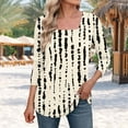 thumbnail image 3 of JTZGDY Womens Plus Size Tops Casual 3/4 Sleeve Shirts Square Neck Cute Summer Floral Tops Trendy Loose Blouses Soft Comfy Three Quarter Length Oversized Crewneck Tees Beige#02 XL, 3 of 6