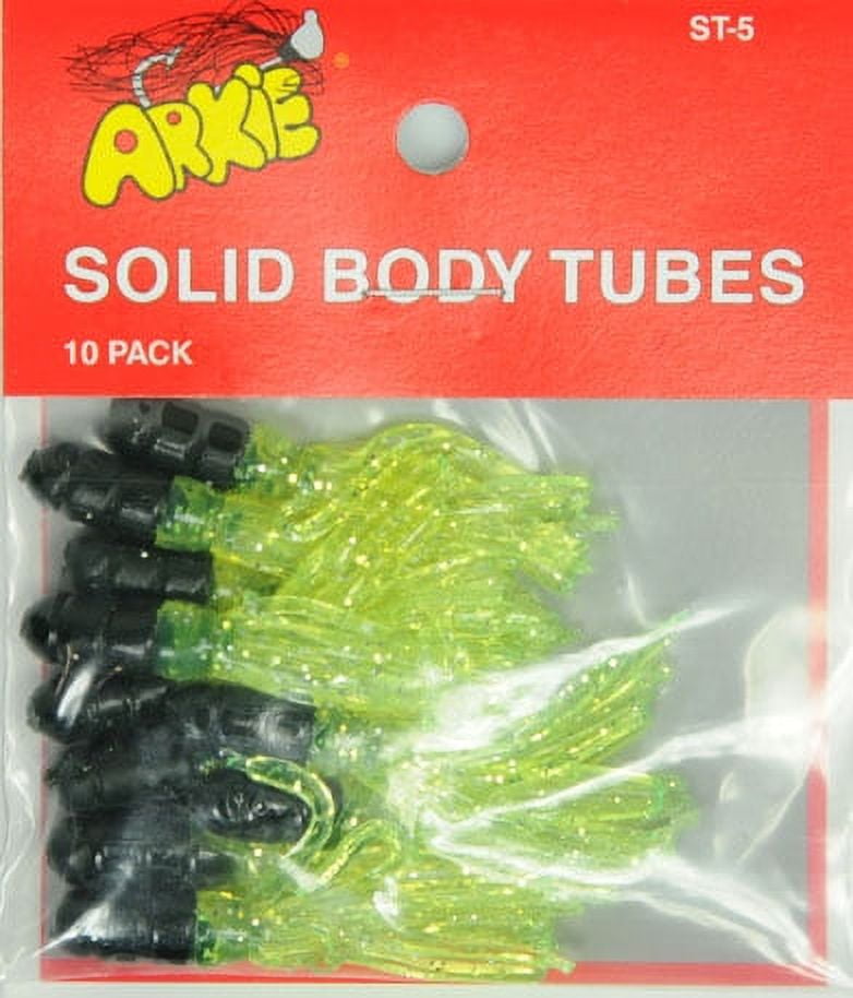 Arkie Lures Solid Body Fishing Tube, Color Black/Chartreuse