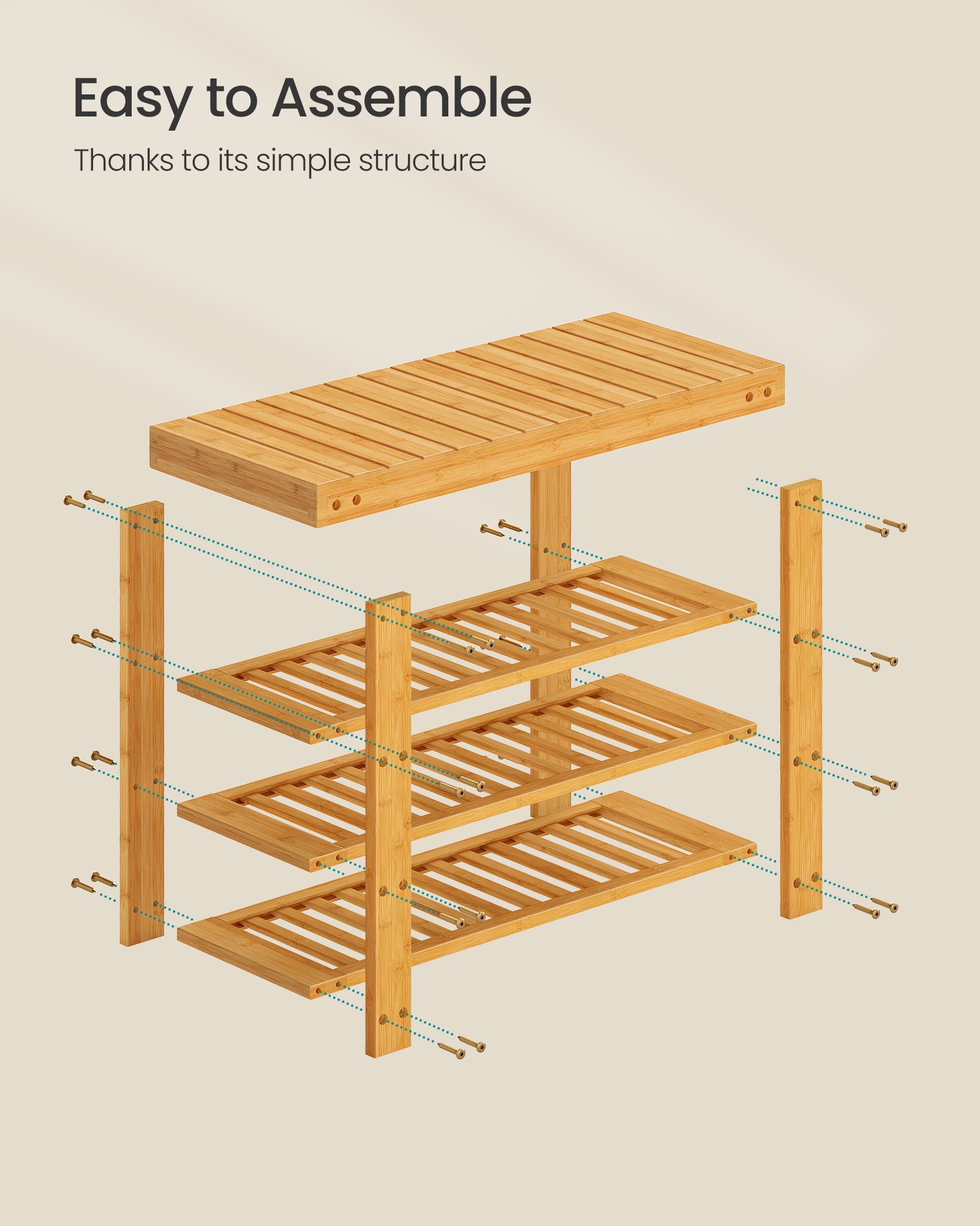 SONGMICS Shoe Rack Bench, 3 Tier Bamboo Shoe Storage Organizer, Entryway Bench, for Living Room, Bathroom, Bedroom, 11.3 x 27.6 x 20.5 Inches, Light Bamboo