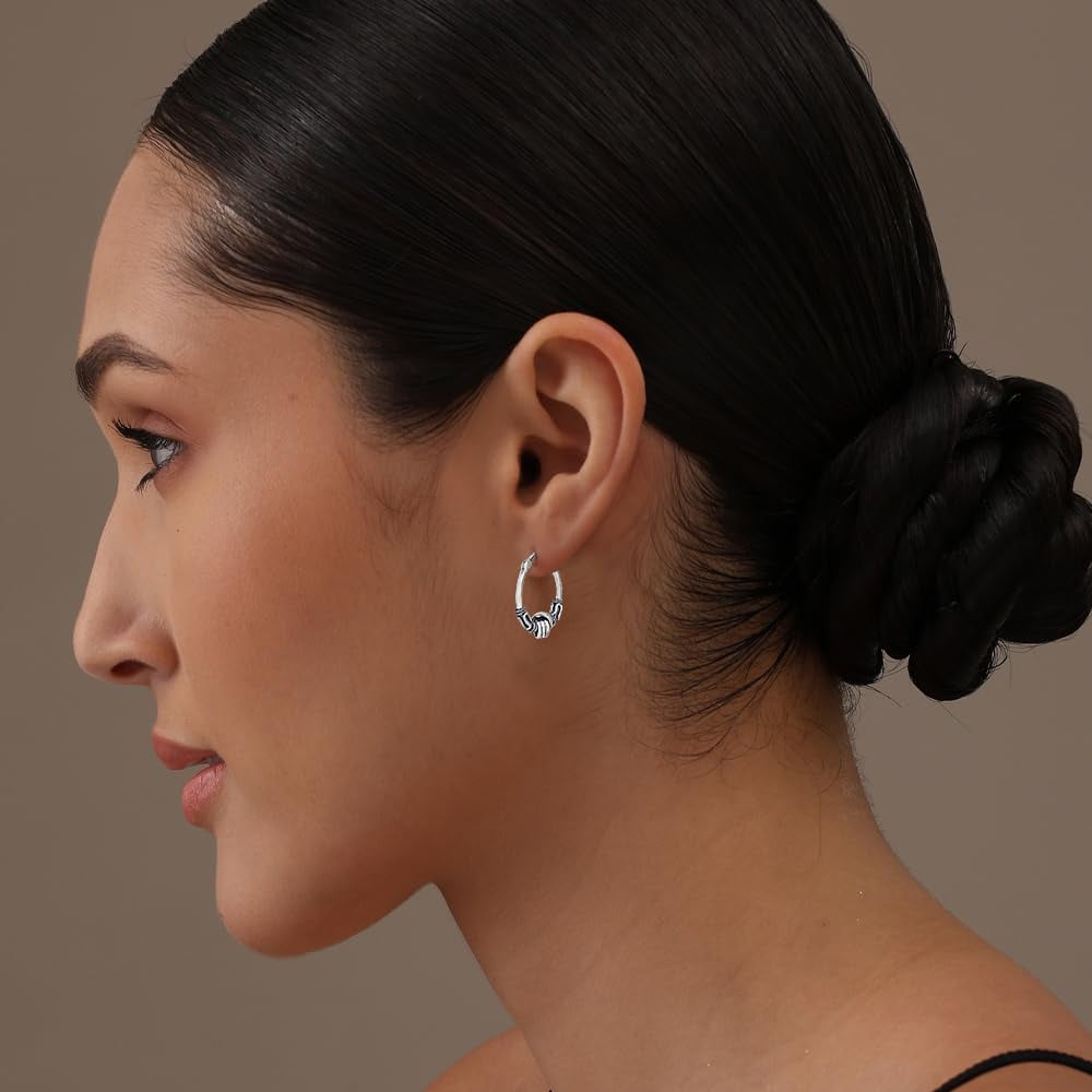 LeCalla 925 Sterling Silver Jewelry Italian Design Love Knot Balinese Hoop Earrings for Women and Teen 17MM