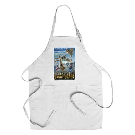 Seattle Vs. the Giant Crabs - Lantern Press Artwork (Cotton/Polyester Chef's (Best Crab Cakes In Seattle)