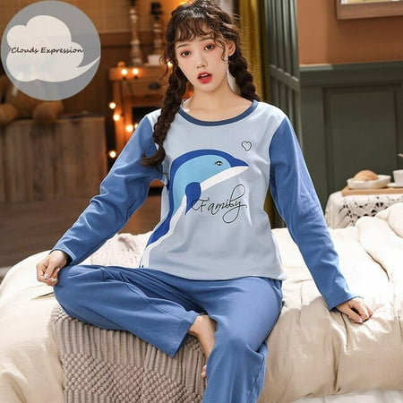 

QWZNDZGR Spring Autumn Women s Sleep Lounge Pajama Long Sleeved Girl Pajama Set Cartoon Pyjamas Cotton Sleepwear M L XL XXL XXXL Fashion