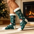 thumbnail image 2 of Lutiedan Christmas Fleece Socks for Men and Women, Fuzzy Non Slip Knit Slipper Socks, Winter Thick Warm Mid Calf Socks,Green, 2 of 7