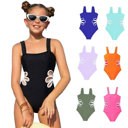 MUXiin Girl s Solid Cut Out Sleeveless One Piece Swimsuit Y2K Bathing Suits Swimwear Beachwear With Mesh Skirt for 11-12 Years
