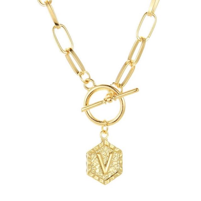 Bilqis Chaîne Pendentif Lettre Anglaise 26 Deals, Collier Rétro Paperclip Hexagone