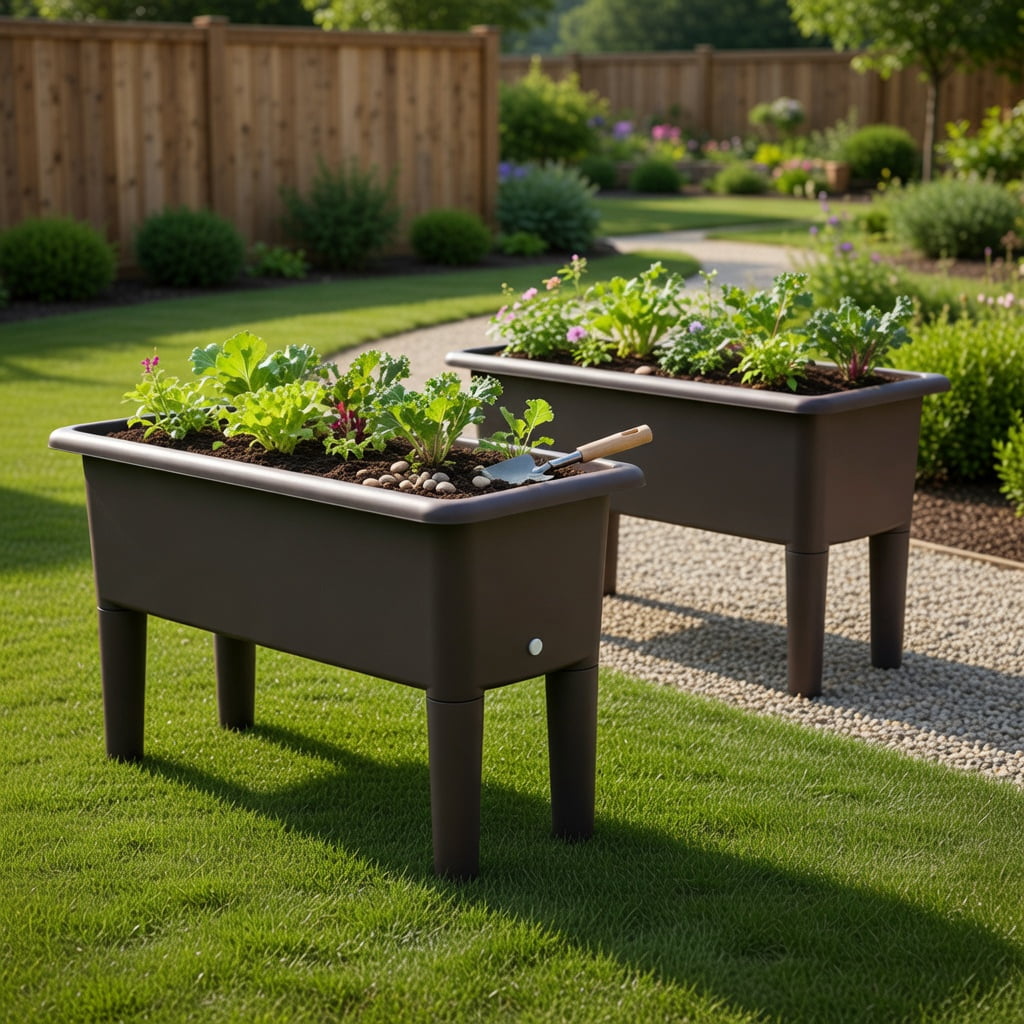 Topcobe 2 Pieces Raised Garden Beds Self-Watering Planter Box with Detachable Legs and Drainage Hole, Garden Boxes Outdoor Raised, Coffee