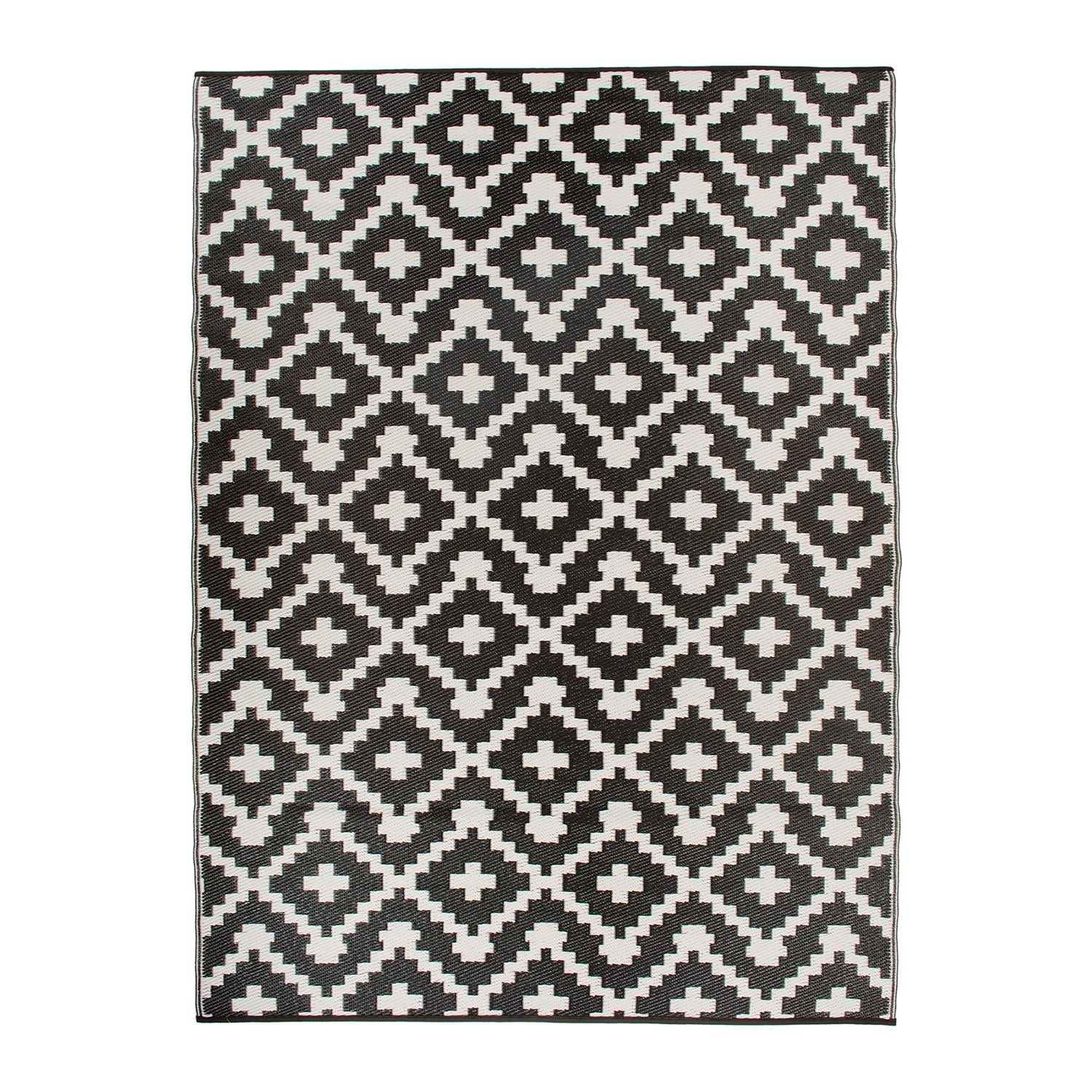 World Rug Gallery Trellis Geometric Reversible Plastic Indoor and Outdoor Picnic Mat, Camping Rug, RV Rug - BLACK 5' X 7'