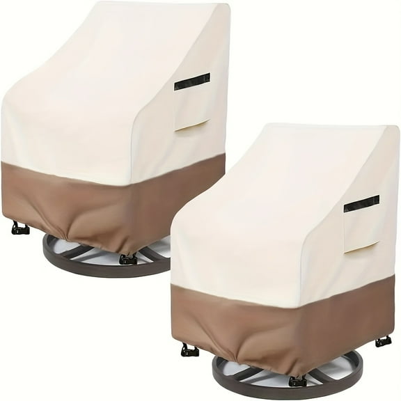 XEEZ Outdoor Swivel Lounge Chair Cover 2pcs, Waterproof Heavy Duty Outdoor Chair Cover, (33 wide x 35 deep x 38.5 high inch) patio furniture set swivel deck chair, white and brown