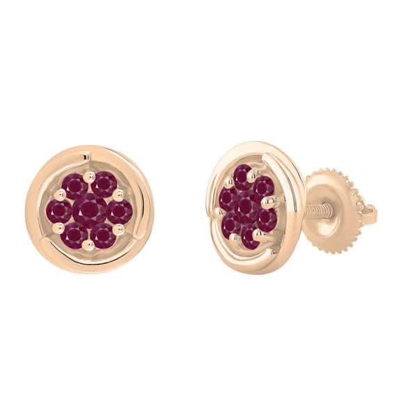 Dazzlingrock Collection Round Ruby Floral Style Screwback Stud Earrings for Women (Color Red, Clarity Highly Included) in 14K Rose Gold