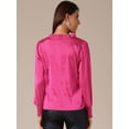 thumbnail image 4 of DARING DIVA Women's Satin Long Sleeve Mock Neck Self Tie Work Shirts XS Rose Red, 4 of 6