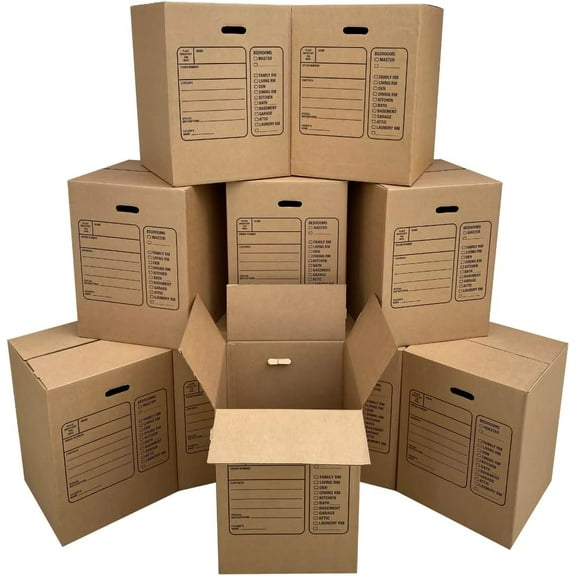 boxes for moving Moving Boxes with Handles, 10 Premium Large, 18 x 18 x 24, Brown