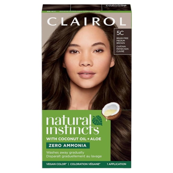 Pack of (4) Clairol Natural Instincts Semi-Permanent Hair Dye, 5C Brass Free Medium Brown Hair Color
