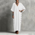 thumbnail image 5 of Iyufng Loungewear Maxi Dresses for Women V-Neck Solid Color Mid Sleeve Button Down Dress and Pockets, 5 of 6