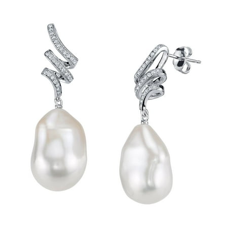 Baroque Freshwater Pearl Earrings - 12mm White Freshwater Baroque Cultured Pearl & Crystal Jasmine Earrings