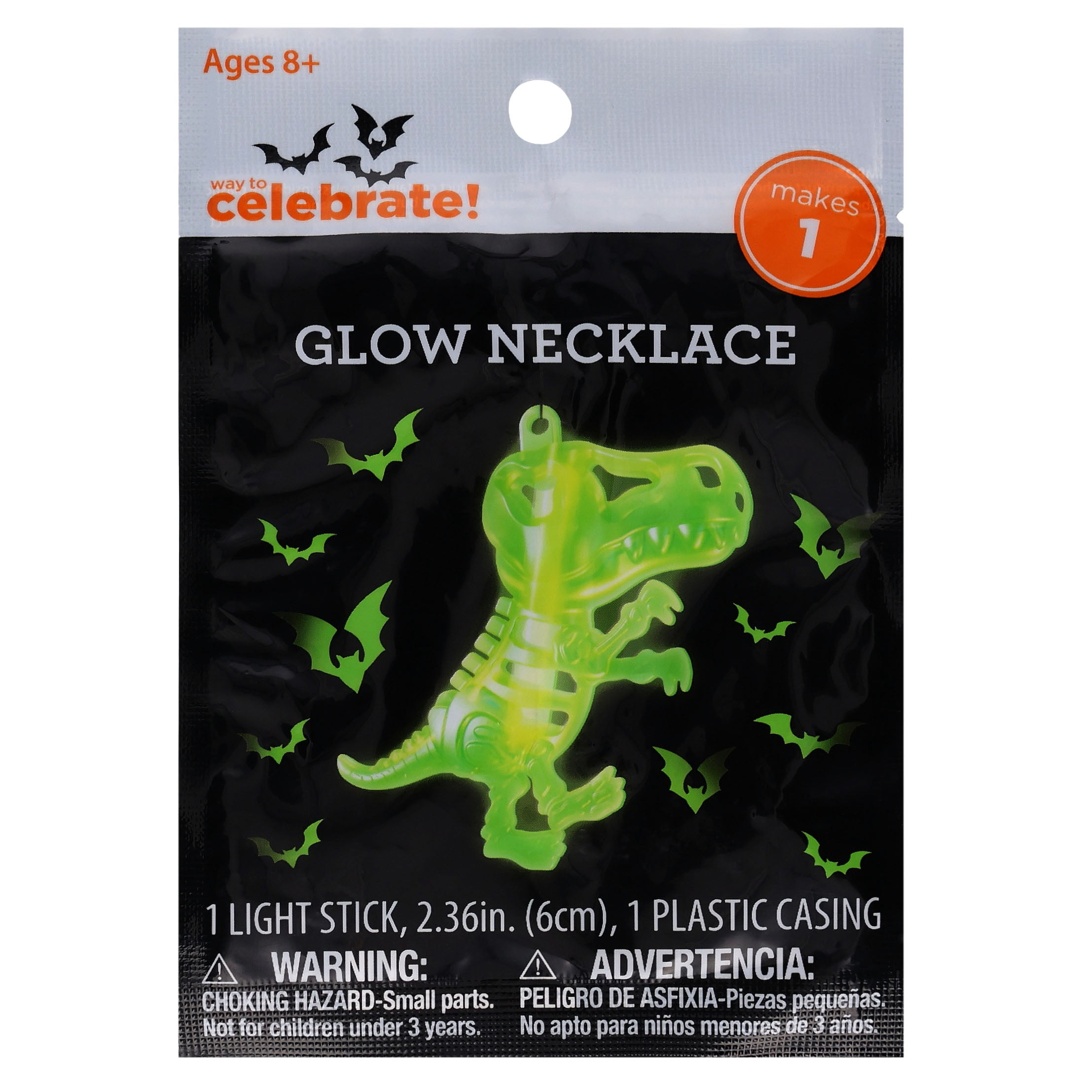 Dinosaur Skeleton Glow Necklace, Green, Halloween by Way To Celebrate