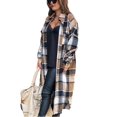 thumbnail image 1 of Omoone Women's Flannel Plaid Shacket Fall Oversized Long Button Down Shirt Jacket Shackets(Brown-L), 1 of 4