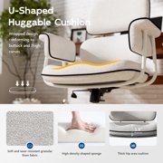 HomeZeer Executive Mid Century Modern Office Chair, White Linen Fabric with Memory Foam Wide Seat, Split Back, Padded Arms & Adjustable Height, Vintage Desk Chair for Home Office, Wheels Included