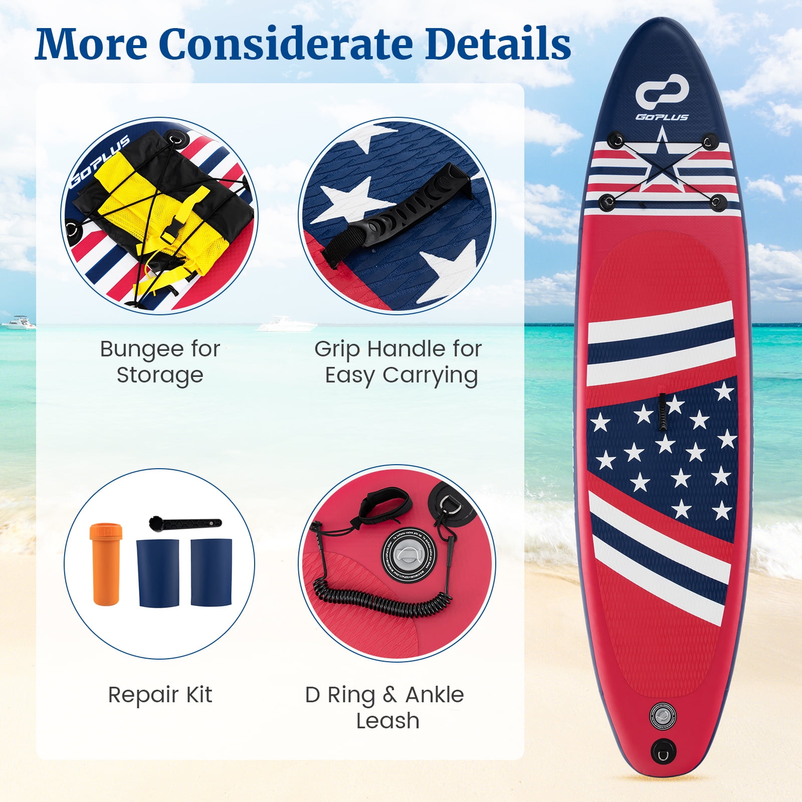Goplus 10' Inflatable SUP Board Portable Adjustable Stand Up Paddle Board with 5 D Rings Red