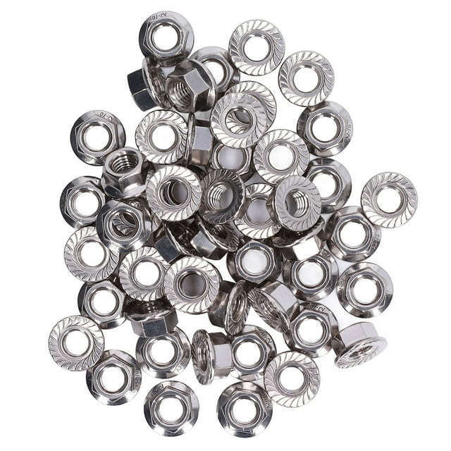 50Pcs Flange Nut, 304 Stainless Steel Fastener Accessory Set Kit M3 M4 M5 M6 M8 M10 M12 for Maintenance