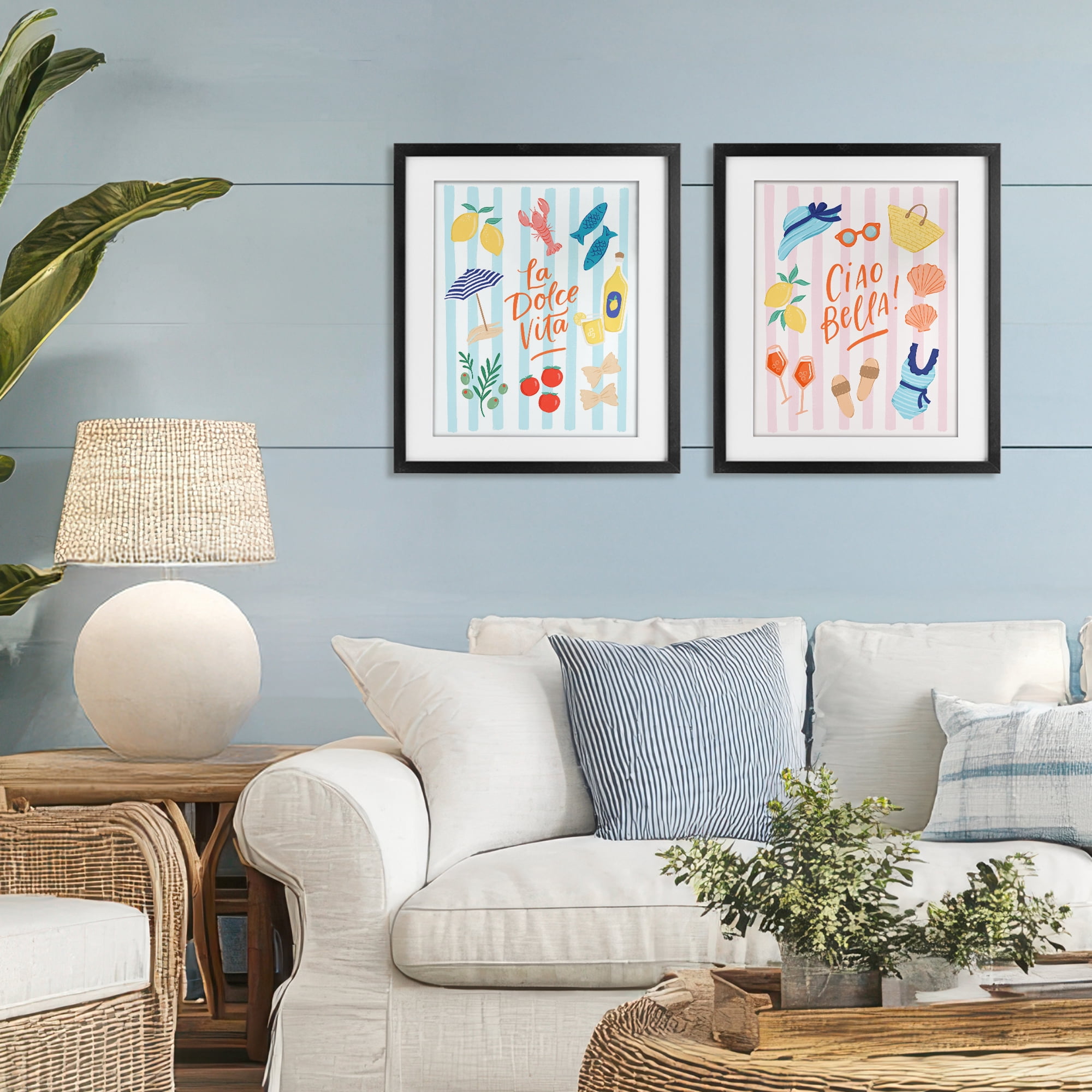 Stupell Industries Summer Italian Vacation 2 Piece Black Framed Print Under Glass Set, design by Sandra Picco