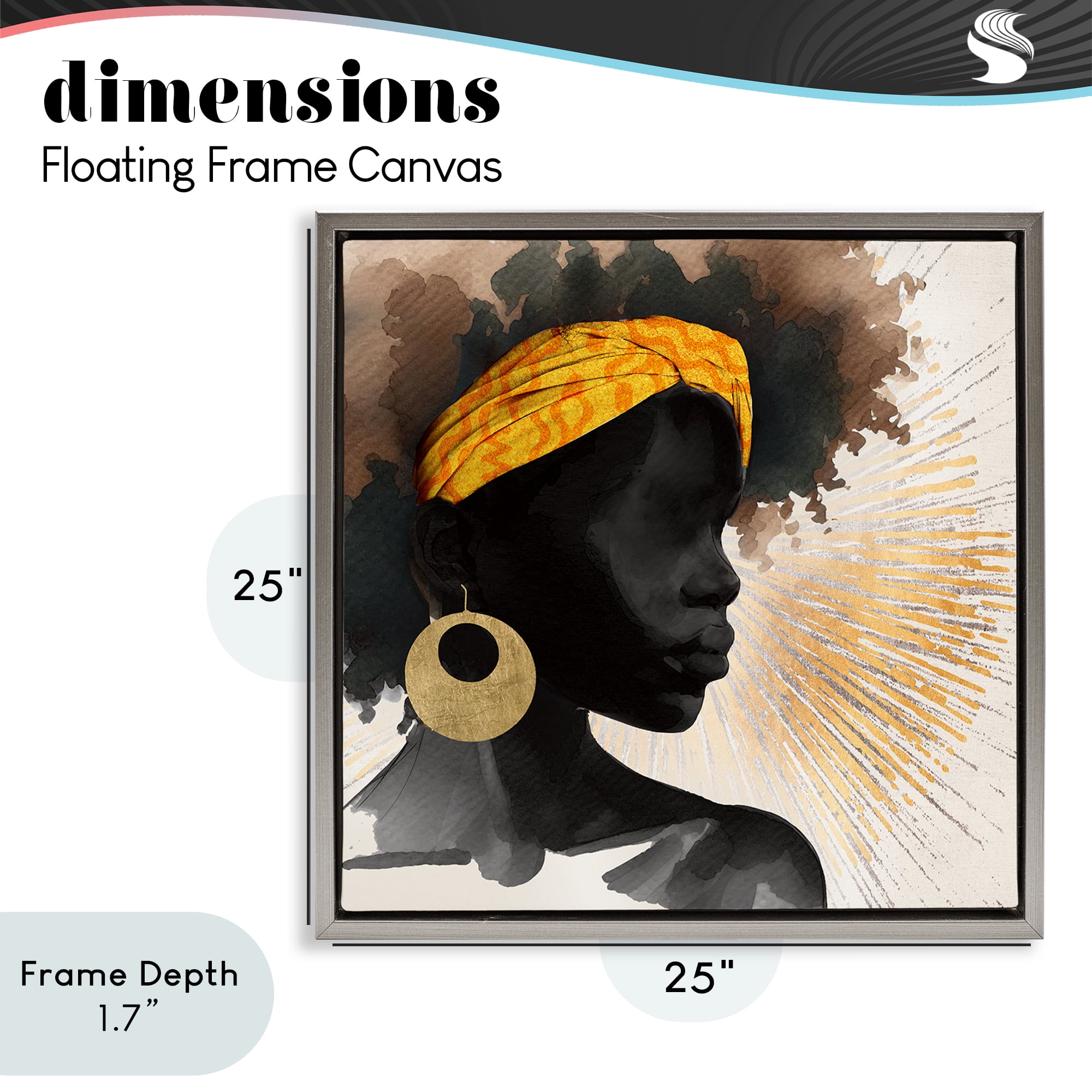 Stupell Industries Sunburst Silhouette with Headwrap Gray Framed Floater Canvas Wall Art, design by CAD Designs