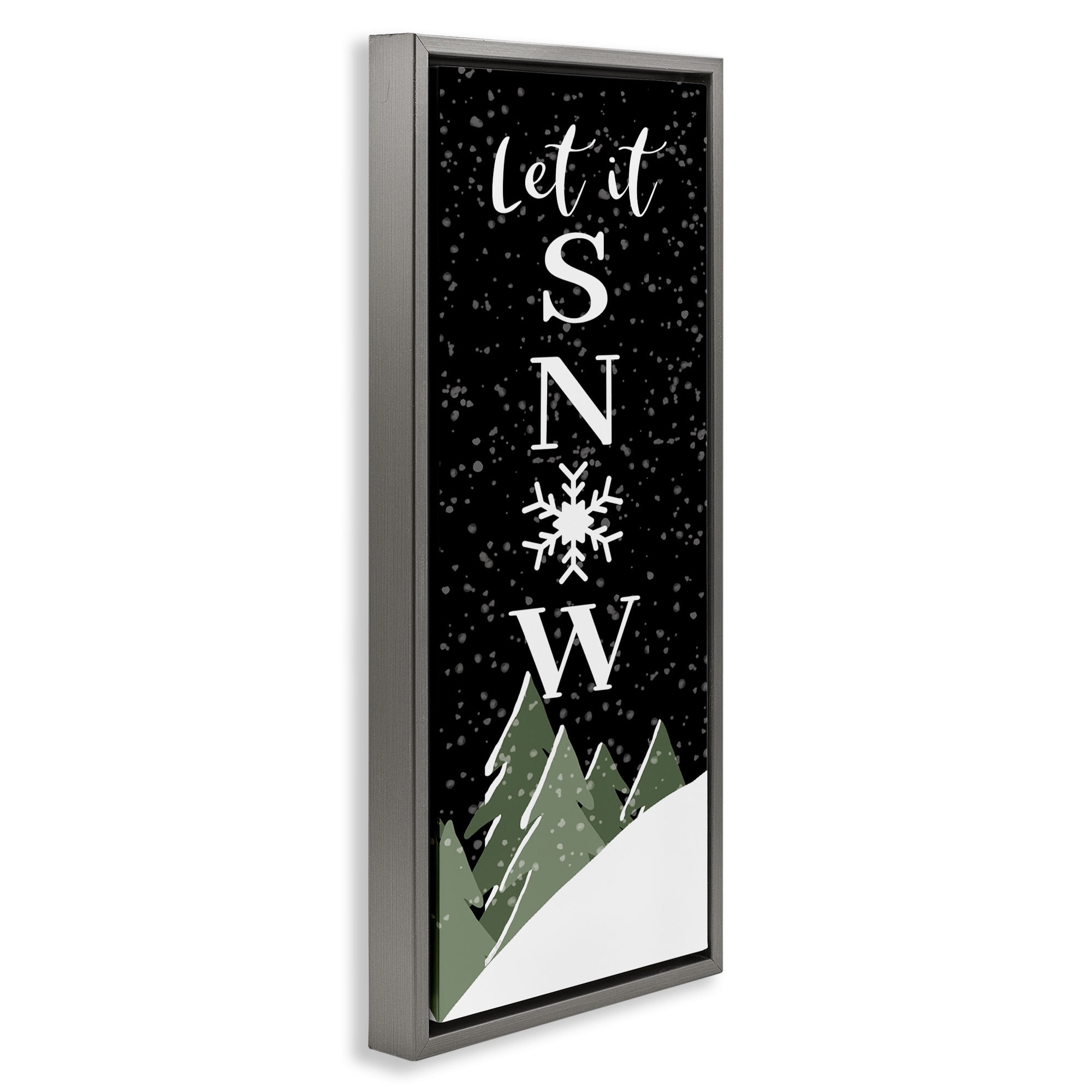 Stupell Industries Let It Snow Winter Scene Inspirational Painting Gray Floater Framed Canvas Art Print Wall Art, 11 x 25