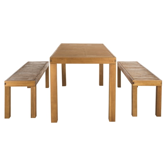 SAFAVIEH Dario Outdoor 3 Piece Contemporary Wood Dining Set, Natural