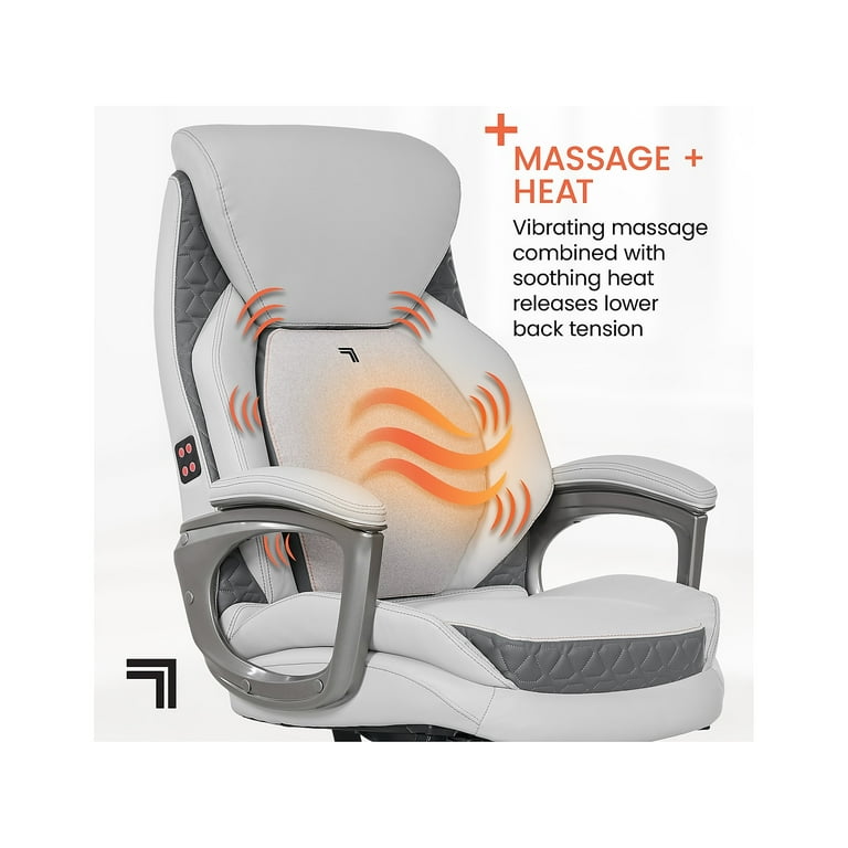 Sharper Image Ergonomic Bonded Leather Swivel Executive Massage Chair White Gray 60098 WHT