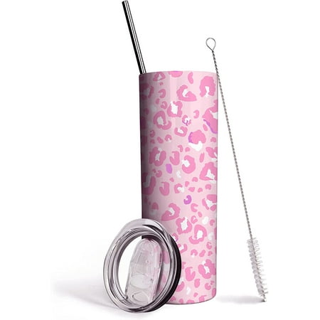 

Pink Leopard Tumbler with Lid and Straw-Cheetah Print Tumbler Insulated Thermal-Skinny Tumbler Gifts for Women Teenage Girls-Travel Iced Coffee Cup Mug-20 oz Leopard Print Cute Tumbler